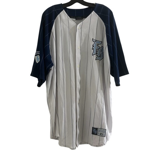 FUBU Other - FUBU Baseball Jersey XL White Pinstripe Y2K Button Front Hip Hop 2000s